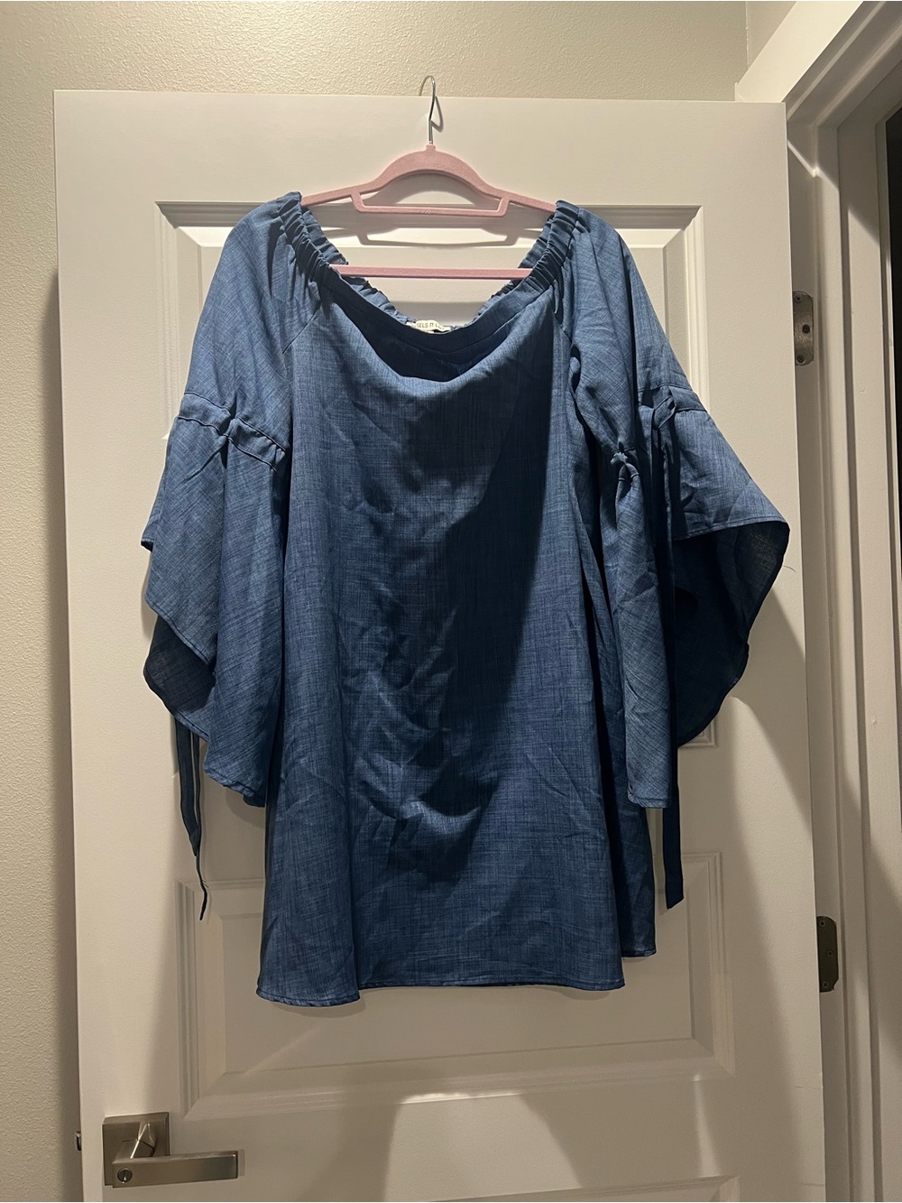 Women's Blue Off-Shoulder Bell-Sleeve Tunic